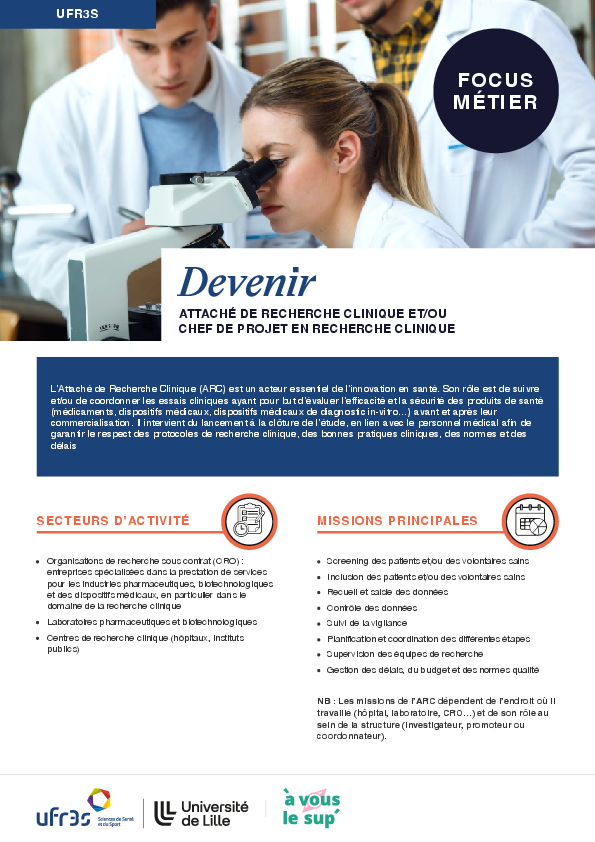 Fiche métier pdf Devenir attaché de recherche clinique et/ou chef de projet en recherche clinique
