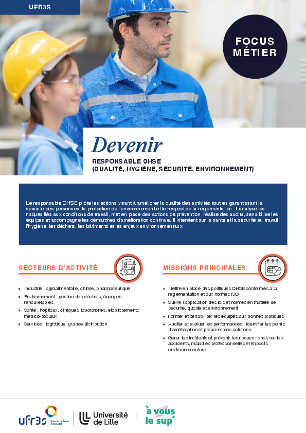 Fiche métier pdf, Devenir responsable qualité, hygiène, sécurité, environnement