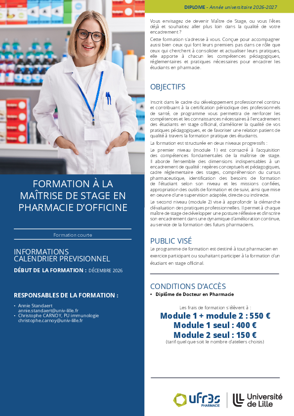 Plaquette pdf de la Formation à la maîtrise de stage en pharmacie d'officine