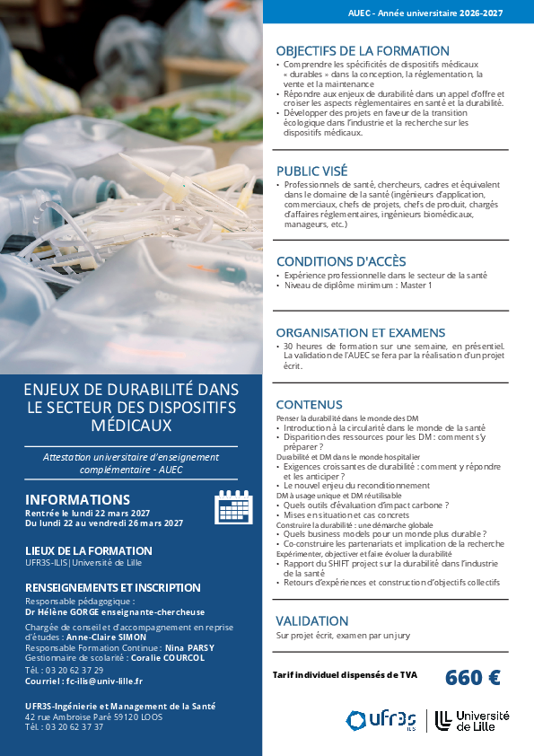 Lien vers la Plaquette AUEC Enjeux de durabilité dans le secteur des dispositifs médicaux, pdf, Ouverture en une nouvelle fenêtre