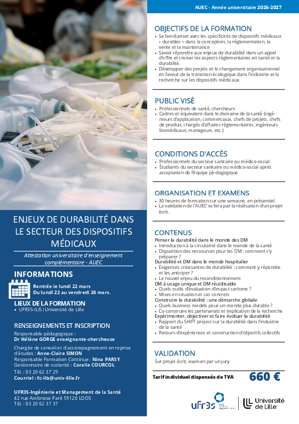 Lien vers la Plaquette AUEC Enjeux de durabilité dans le secteur des dispositifs médicaux, pdf, Ouverture en une nouvelle fenêtre