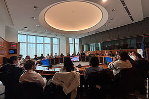 Photo des étudiants du Master GOALS lors de la table ronde au Parlement Européen